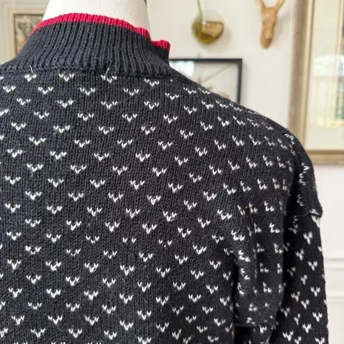 Vintage 90s Jordache Novelty Sweater Applique Embroidered Mock Neck Sweater M Black Size M