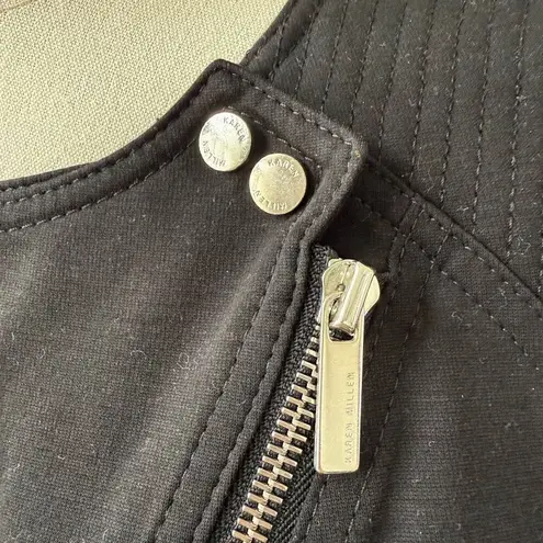 Karen Millen Black Sheath Moto Pencil Dress Silver Offset Zipper Snap $298 8