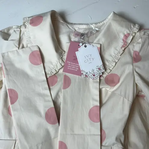 Ivy City Co Women's XXS Cream Pink Polka Dot Midi Dress Peter Pan Collar NWT