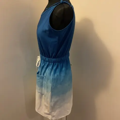 Chic Me 1. Blue & White Ombré Sleeveless Dress Tie Straps Size M