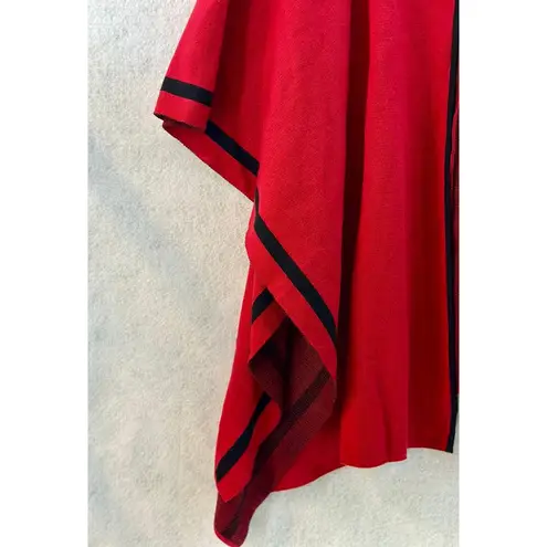 Ming Wang Wrap Poncho Cape Shawl One Size Knit Open Front Classic Cozy Black Red