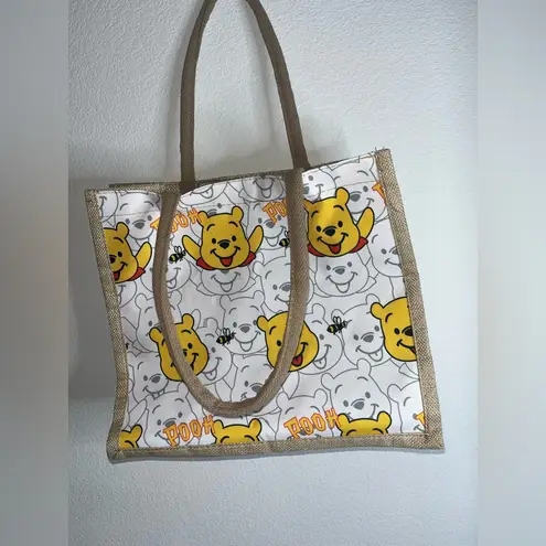 Disney Winnie The Pooh Bear Lined Shoulder Tote Bag Woven Rattan Material 11.5”