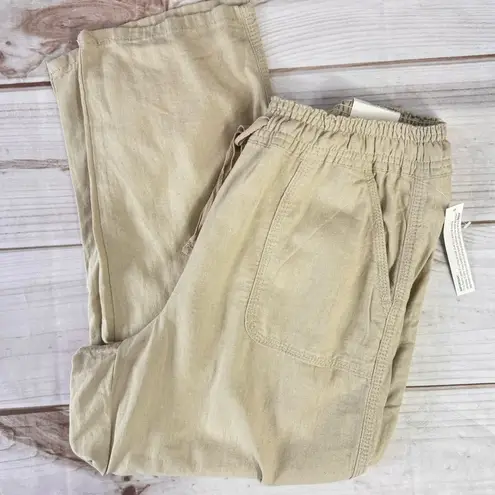 Westport NEW Tan Khaki Linen Drawstring High Waist Cropped Pants Size 8