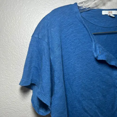 Lunya Blue Linen Henley T Shirt Top Womens XS sleep lounge pajama cozy summer