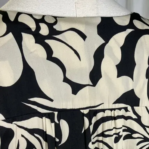 T Tahari Women's Black & Cream Floral Print Long Sleeve Button Down Blouse M/M