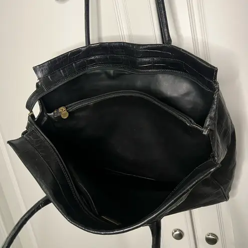 Vintage Michael Rome Made in Italy Croc Embossed Leather Tote Bag Black