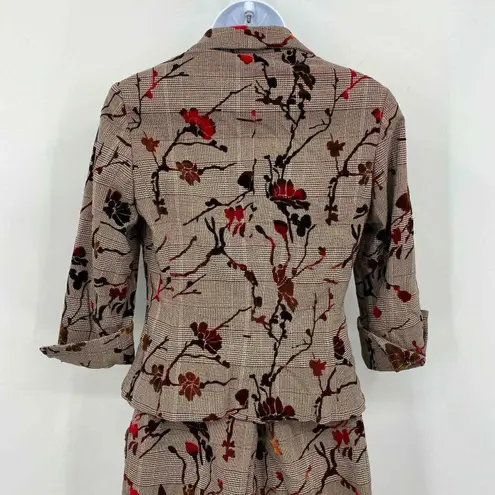 Newport News Blazer Skirt Suit Set Womens 4/6 Brown Floral Fall
