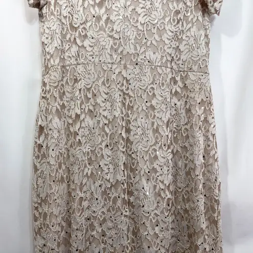 Candalite Plus Sz 2X Dress Maxi Beige Lace Sequin Cold Shoulder Full Length 794