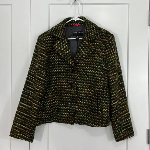 Bernardo XL Green, Orange, Brown Wool Blend Retro Knit Blazer Jacket w/Pockets