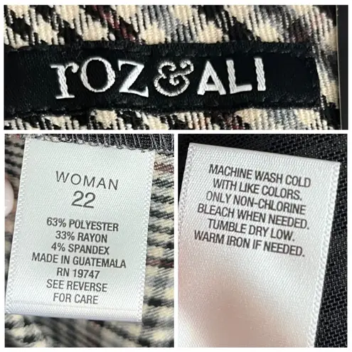 Roz & Ali Pants Pull On Slim Fit Straight Leg Brown Cream Plaid Women’s Size 22W