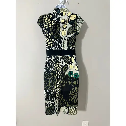 Catherine Malandrino Dress Floral Print Silk Wrap Black Green Size P (PETIEW S)