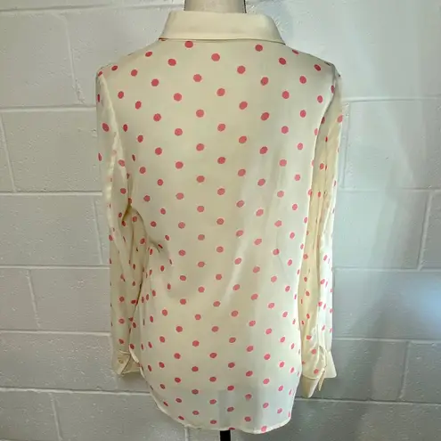 Hinge  Long Sleeve Cream & Pink Polka Dot Button Up Blouse