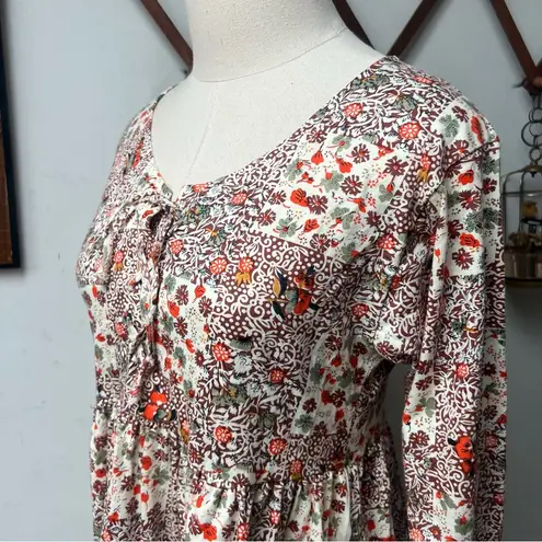 Vintage 90s Patchwork Floral Babydoll Dress Small Tan