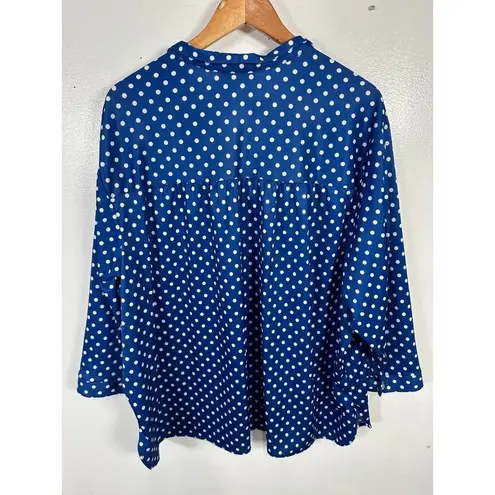 Lounge Vintage Anthony Richards 3X Womens Top MuuMuu Blouse Polka Dot Blue White