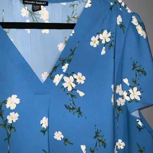 Hilary Radley Royal Blue Floral Print Short Flutter Sleeve Top XL
