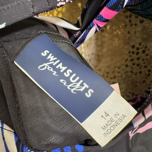 Swimsuits For All Black Pink Blue Tropical Leaf Print One Piece Monokini Size 14