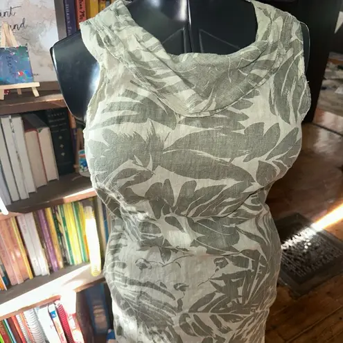 Drew Lina Tomei Italian green leaf drape neck sleeveless linen dress