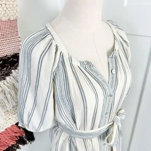 Faherty Dream Cotton Carmel Stripe Gauze Midi Shirt Dress Cream/Blue Sz XS NWT
