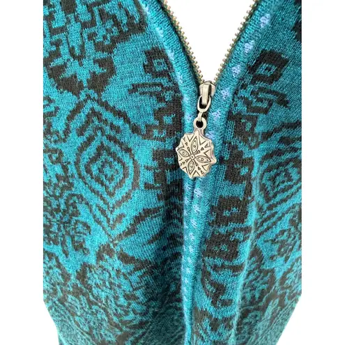 Icelandic Design Zip Sweater Coat Nordic Fair Isle Boho Tribal Wool Blend M Green Size M