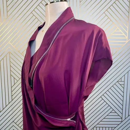 ALLSAINTS Adria Silk Zipper Dress Short Sleeve Draped Purple Burgundy Size US 2