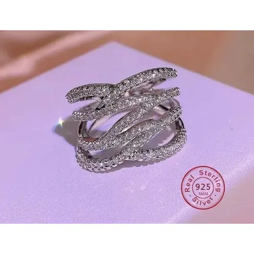 Boutique Iced Multi Layer Simulated Diamond Adjustable Ring | 925 Sterling Silver