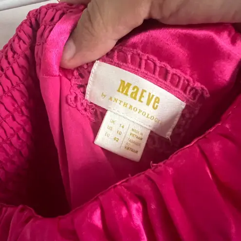 Maeve NEW ANTHROPOLOGIE Bow-Tie Satin Mini Dress Hot Pink - 10