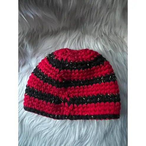 Cozy Handcrafted Red and Navy Striped Beanie