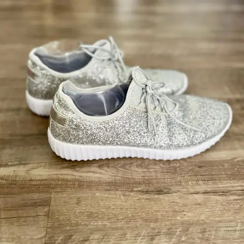 Silver Glittery Sparkle Sneakers For Women Size 10, Comfort & Style!