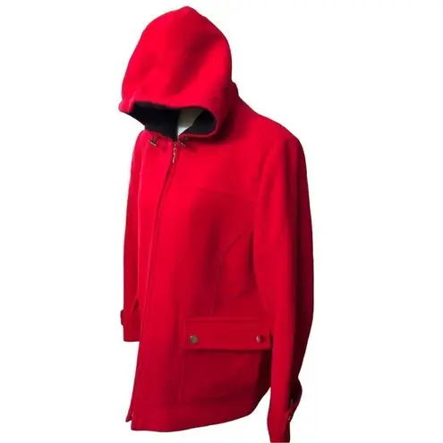 Preston & York red hooded pure wool front zip coat. Size 16