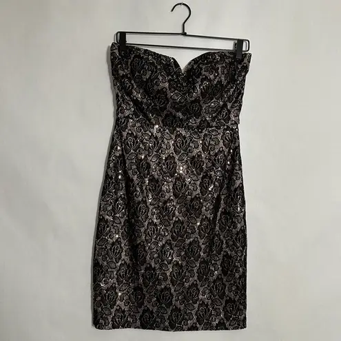 Bisou Bisou Black Lace Strapless Bodycon Dress Y2K Size 6 Party Cocktail