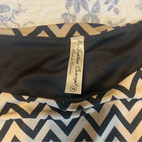 Per Se PerSeption Concept Tan and Black Jersey Knit Chevron Print Dress Size Medium