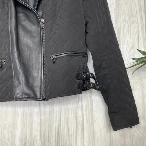 Ralph Lauren Lauren  Quilted Mixed Media Leather Detail Moto Jacket size S Small