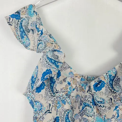 Nine Britton NWT Stitch Fix  Floral Paisley Ruffle Strap Top Blue Size Medium M