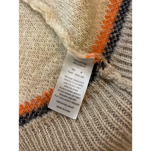 Woven Heart Brown Knit with Orange & Blue Aztec Print Open Cardigan Medium