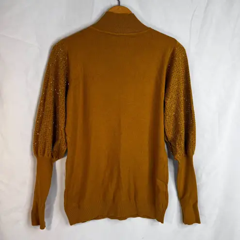 Liv Milano Studded Puff Sleeve Gold Dressy Sweater Mock Neck Size Medium