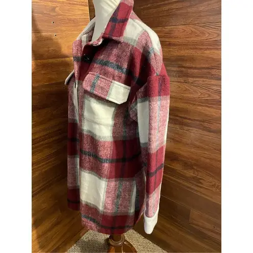 Chicme Burgundy and White Plaid Long Sleeve Women’s Button Down Flannel Size Med Red