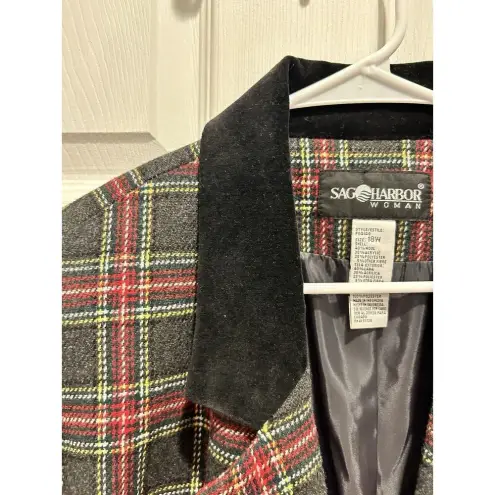 Sag Harbor Vintage Blazer Size 18W Red Green Wool Tartan Velvet Plaid Holiday