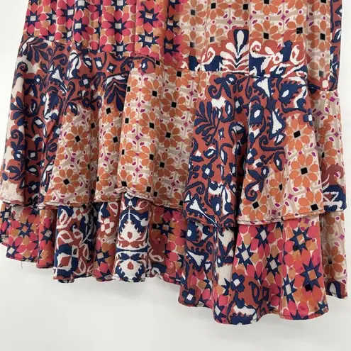 CAbi  5053 Isabel Patchwork Ruffle Skirt Boho Floral Layered Pull On Pink Size S