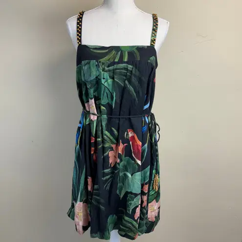 Farm Rio NWT Black Midnight Macaw Fiesta Sleeveless Mini Dress Size M