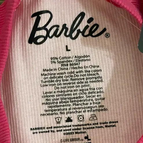 NWT Glitter Barbie Long Sleeve Cropped Shirt Pink Size Large