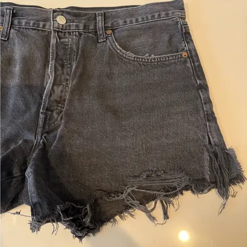 AGOLDE  Parker Jean Cut Off Shorts Trance Black Denim Distressed High Rise 33