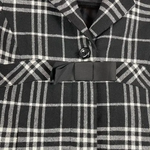 Manoukian Cropped Jacket Women Sz 8 Black Plaid Buttons Bow Preppy Academia Twee