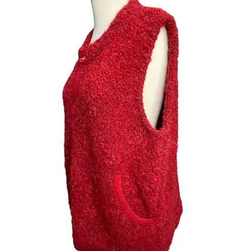 Tabask Vest Women XL Red Alpaca Wool Boucle Pockets Cozy Soft Peruvian Handmade