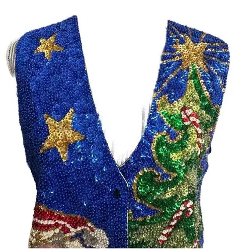 Festive Sequin Santa and Tree Vest Blue Size L