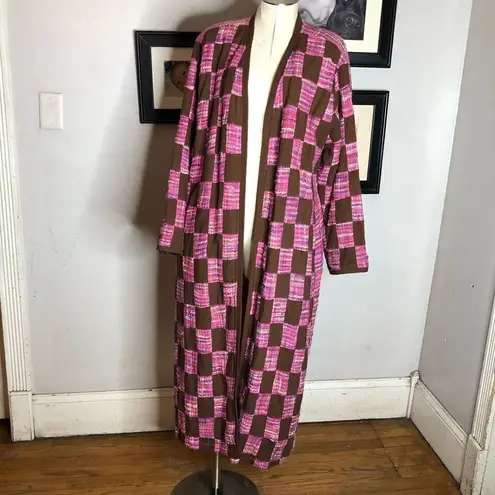 Vintage MOLATO Silk Pink Tweed Patchwork Hippie 70s Maxi Dress Duster Jacket Size M