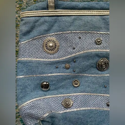 Vintage 90s denim silver button shoulder bag Blue
