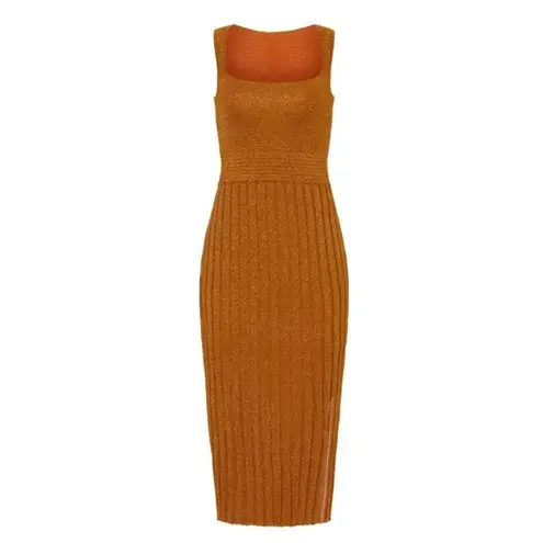 Rent the runway sz Large Esteban Cortazar copper midi shimmer knit dress stretch