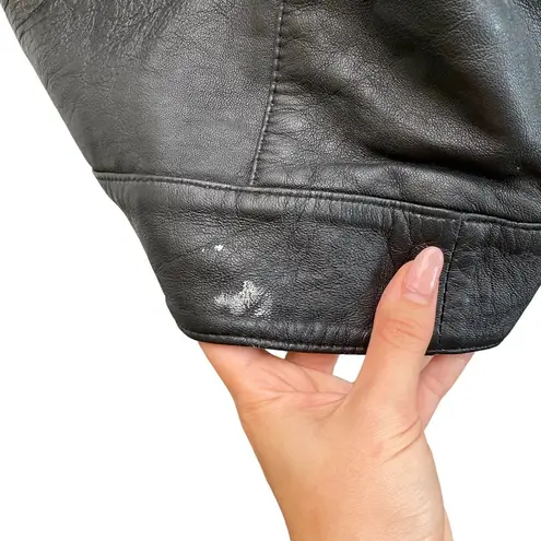 Vintage Longline Leather Jacket/Coat In Black Pirate Grunge Unisex Style Size L