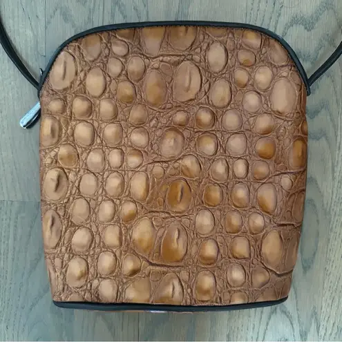 NWT Vintage Donald Pliner Crocodile Embossed Leather Crossbody Bag Tan, Brown