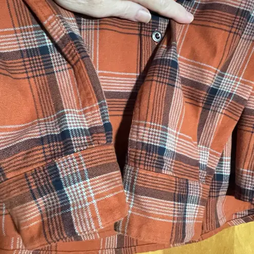 Howler Bros Plaid Flannel Shirt Womens S Red Orange Western Button Cotton Blend